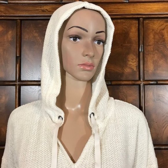 NWOT Tribal Ivory Chenille Drawstring Grommet Curved Hem Sweater Hoodie - Picture 9 of 16